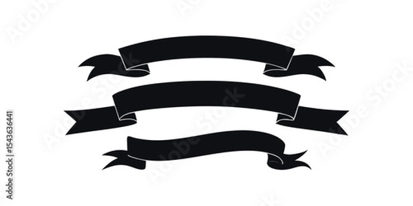 Fototapeta Curved Ribbon Banner Vector Silhouette Set in Black for Labels, Headers, Logos, and Vintage Graphic Design Templates