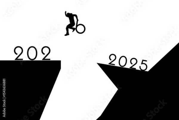 Obraz Silhouette of  man jumping over cliff New Year Concept 2025-2026 