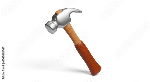 Fototapeta 3D Render Claw Hammer: Construction & Carpentry Tool Realistic Hammer Isolated on White