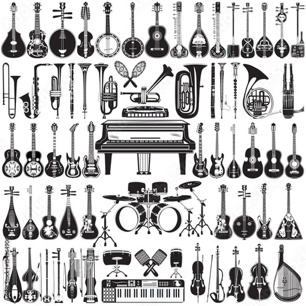 Obraz Wektor zestaw instrumentów muzycznych w stylu płaski