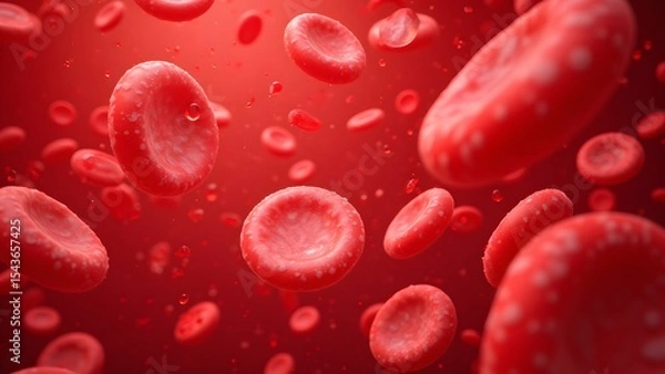 Obraz Microscopic View of Red Blood Cells Flowing, a Vivid Depiction of Cellular Motion in a Crimson Fluid, Highlighting Their Disc-Shaped Forms