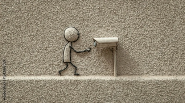 Fototapeta This scene shows a stick figure installing a camera, enhancing surveillance and strengthening deterrence measures.
