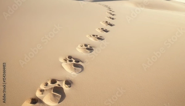 Obraz Vast, sandy landscape imprinted with countless footprints, stretching towards a hazy horizon A testament to journeys past and untold stories etched in the earth , journey, path