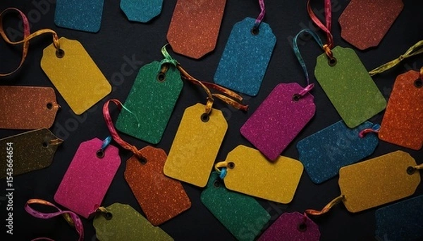 Obraz Multi colored price tag on the black background