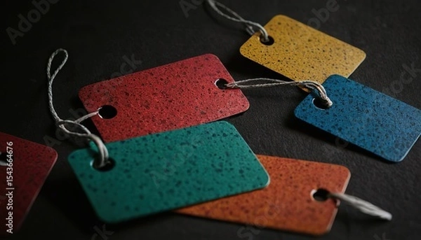 Obraz Multi colored price tag on the black background
