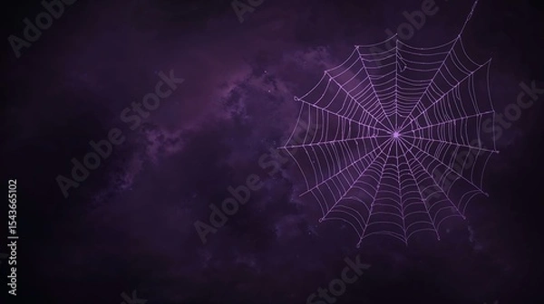 Fototapeta Dark Purple Night Sky Background with a Large Detailed Spiderweb image