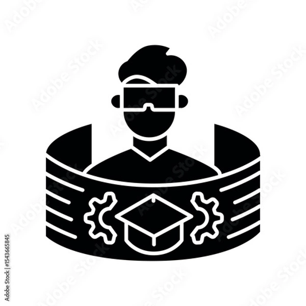 Fototapeta use VR AR education black flat icon for digital and print projects.