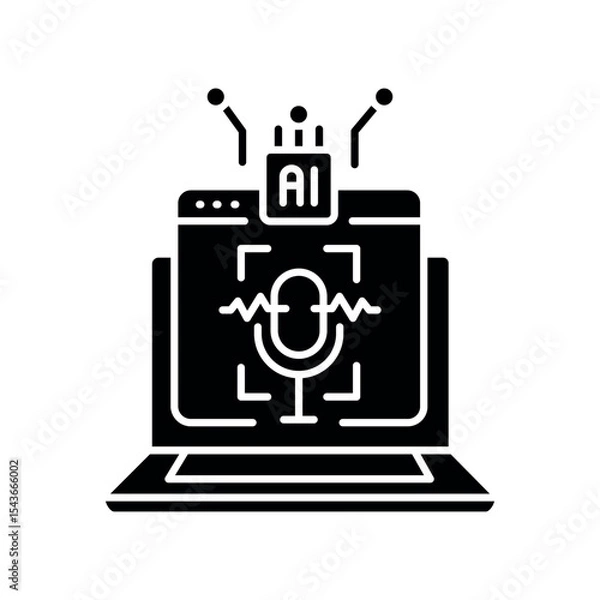 Fototapeta voice recognition language training black flat icon for digital and print projects.