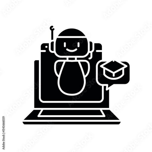 Fototapeta virtual tutoring black flat icon for digital and print projects.