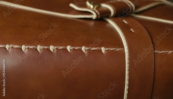 Obraz A closeup of a quilted brown leather texture with a diamond pattern and contrasting stitching
