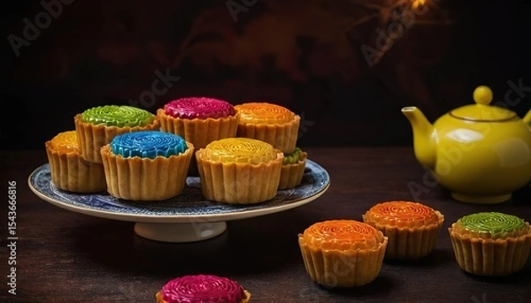Obraz Mid-Autumn Festival Mooncakes and Tea in a Chinese Setting
