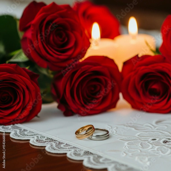 Obraz wedding rings and roses