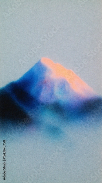Fototapeta Gunby ink painting showcases a misty mountain with vibrant hues and soft outlines