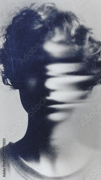 Fototapeta Guilt expressed through blurred identities and fragmented emotions in a monochromatic setting