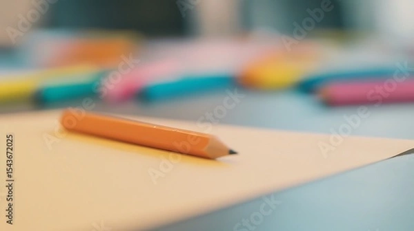 Fototapeta Simple Composition with Pencil on Paper and Colorful Background