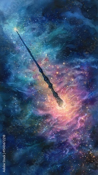 Obraz A mystical wand glowing in the cosmos.