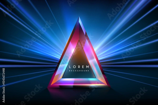 Fototapeta Neon triangle shape with light rays effect
