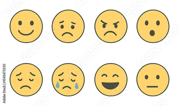 Fototapeta Facial emotion icons set – simple, expression and mood smiley collection