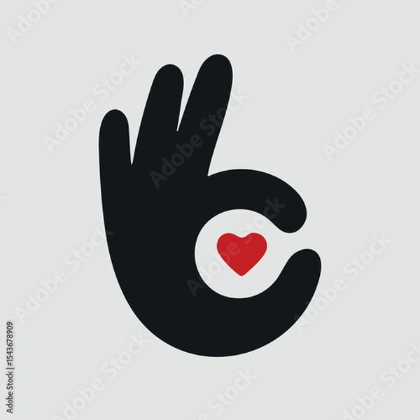 Obraz Heart Okay Hand Sign vector
