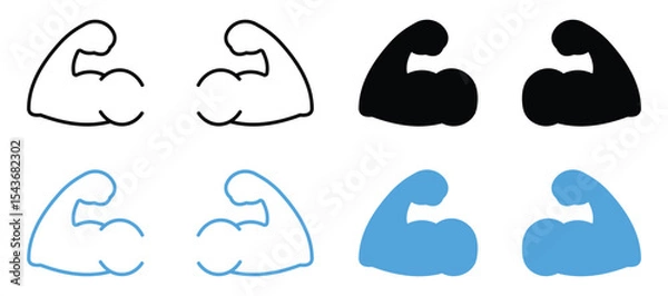 Fototapeta Muscle and Flexed Bicep Icon Set – Silhouette Fitness and Bodybuilder Vector Symbols,