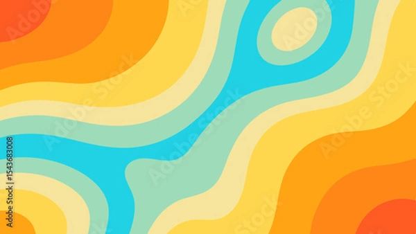 Fototapeta Abstract topographic map with orange yellow and blue waves creating a colorful pattern design