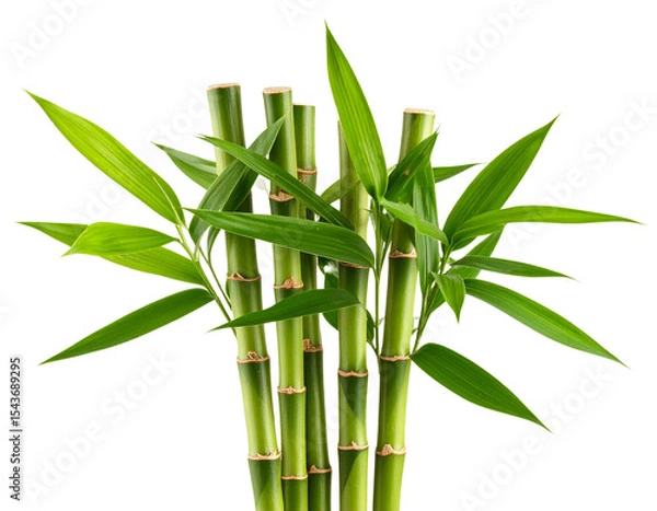 Obraz Transparent PNG of bamboo stalks with leaves, suitable for spa or eco themes.