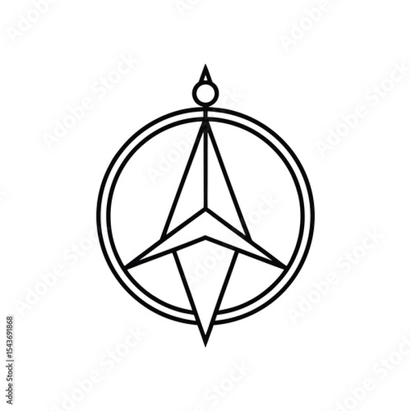 Fototapeta Compass Showing North Arrow as Navigation Concept Line Art Vector Illustration