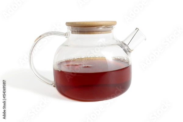 Obraz There is a glass teapot with tea on a white background.	