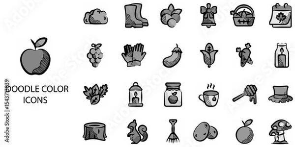 Obraz Doodle Color simple concept 24 hand drawn grew color icons set .Vector illustration.