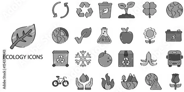 Obraz Ecology simple concept 24 hand drawn grew color icons set .Vector illustration.