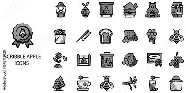 Obraz Scribble Apple simple concept 24 hand drawn grew color icons set .Vector illustration.