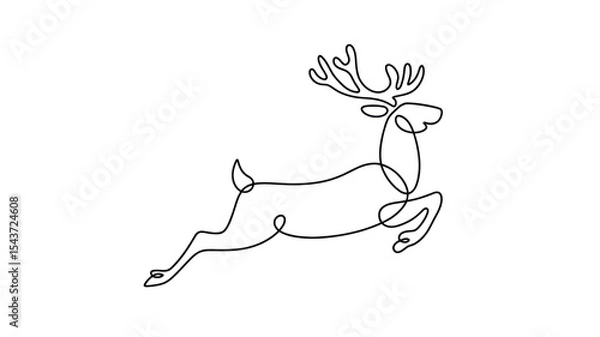 Fototapeta One line drawing of a reindeer leaping
