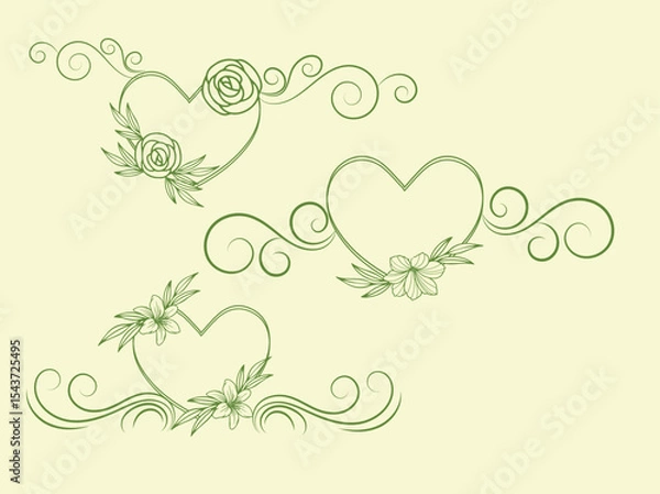 Obraz Elegant Green Floral Heart Frame Designs on Pale Yellow Background
