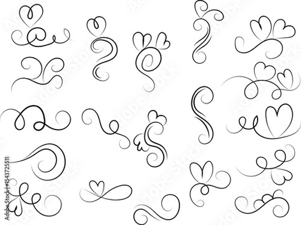 Obraz Elegant Flourishes and Swirls with Heart Accents on White Background