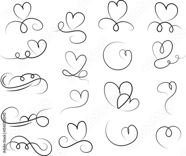Obraz Elegant Heart Swirls and Flourishes Vector Design Elements Collection