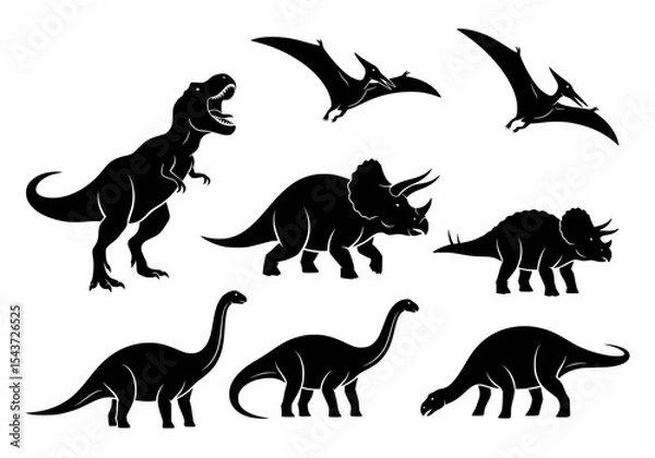 Fototapeta Vector collection of dinosaur silhouettes isolated on white background