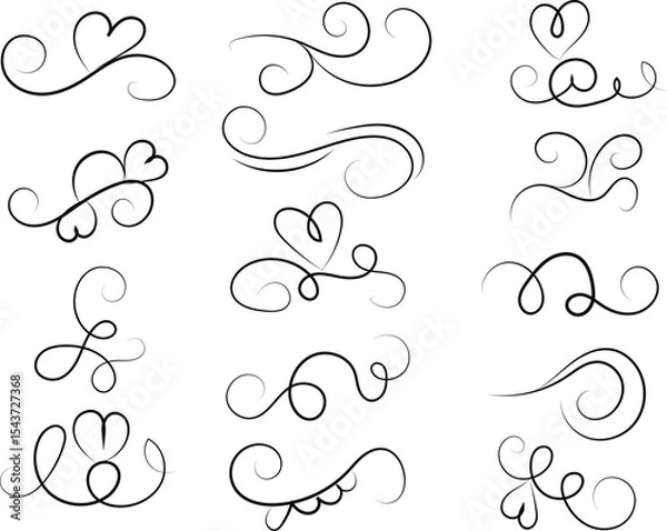 Obraz Elegant Black Flourish Designs on White Background for Creative Projects