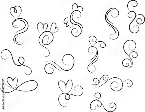 Obraz Elegant Flourishes and Swirls Decorative Vector Elements for Design Projects