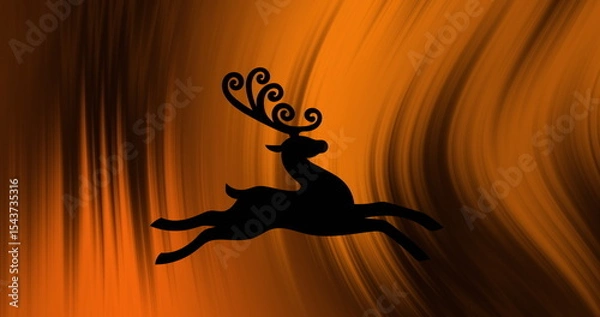 Obraz Leaping silhouette deer soaring across swirling orange and brown graphic, with curled antlers