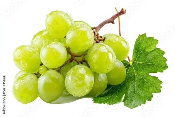 Fototapeta Green Grape with Leaf