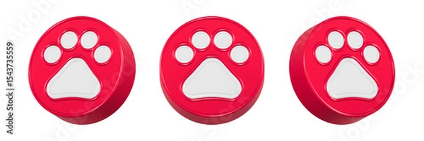 Fototapeta print paw button icon symbol 3d rendering pet care