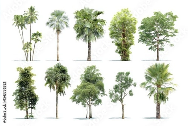 Fototapeta Isolated Trees Various Types on White Background