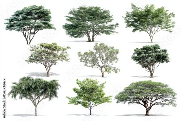 Fototapeta Different Tree Types on White Background