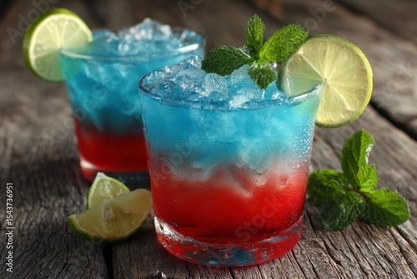 Fototapeta Colorful Layered Cocktail with Lime and Mint