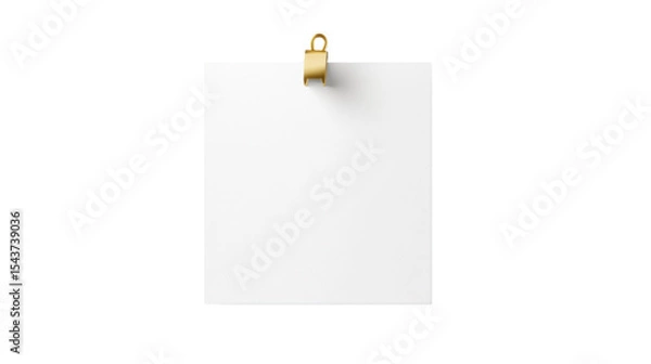 Fototapeta Blank note paper clipped with metal paper clip isolated on white background