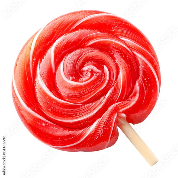 Fototapeta Red and white swirl lollipop on a stick sweet candy treat isolated on transparent background