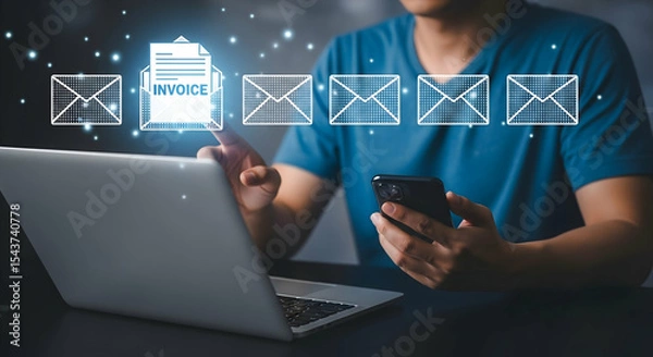Obraz Online Invoice Management System with Digital Interface. Smart Billing Automation for Business Invoicing ,Laptop Invoice Management System for Enterprises,Efficient Invoice Management concept .