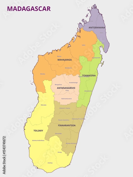 Obraz Madagascar Political Map Highlighting Regions