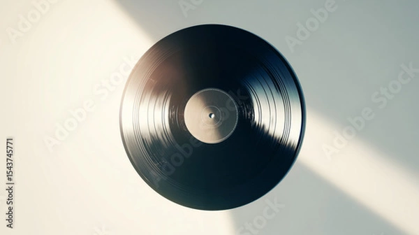Obraz Classic vinyl record on a neutral surface, a timeless symbol of music and nostalgia.