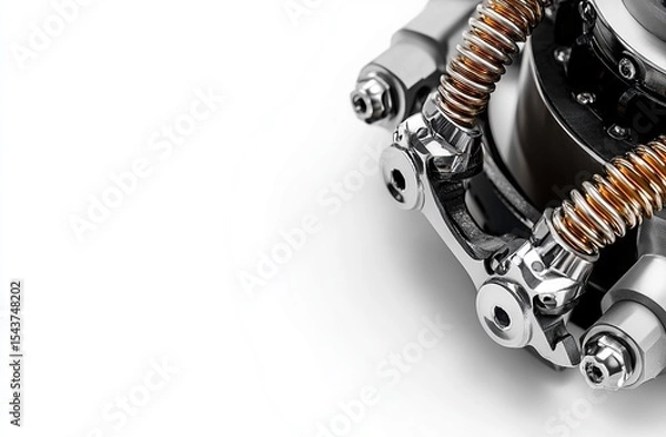 Obraz Car brake, caliper, and braided shock absorber on a white background with copy space for text.